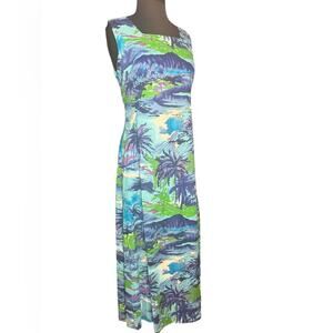 Vtg Hawaiian Tropical Retro Glam Maxi Dress Womens Size M Colorful Resortwear